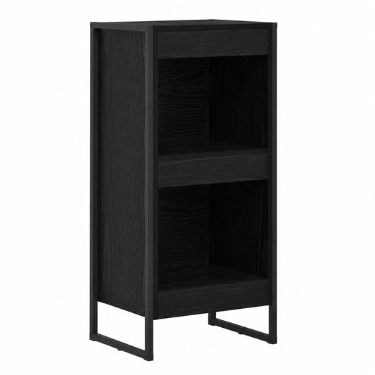 Bibliothèque, avec rangement, en chêne et acier, coloris noir, 80 x 30 x 155 cm, pour le salon ou le bureau