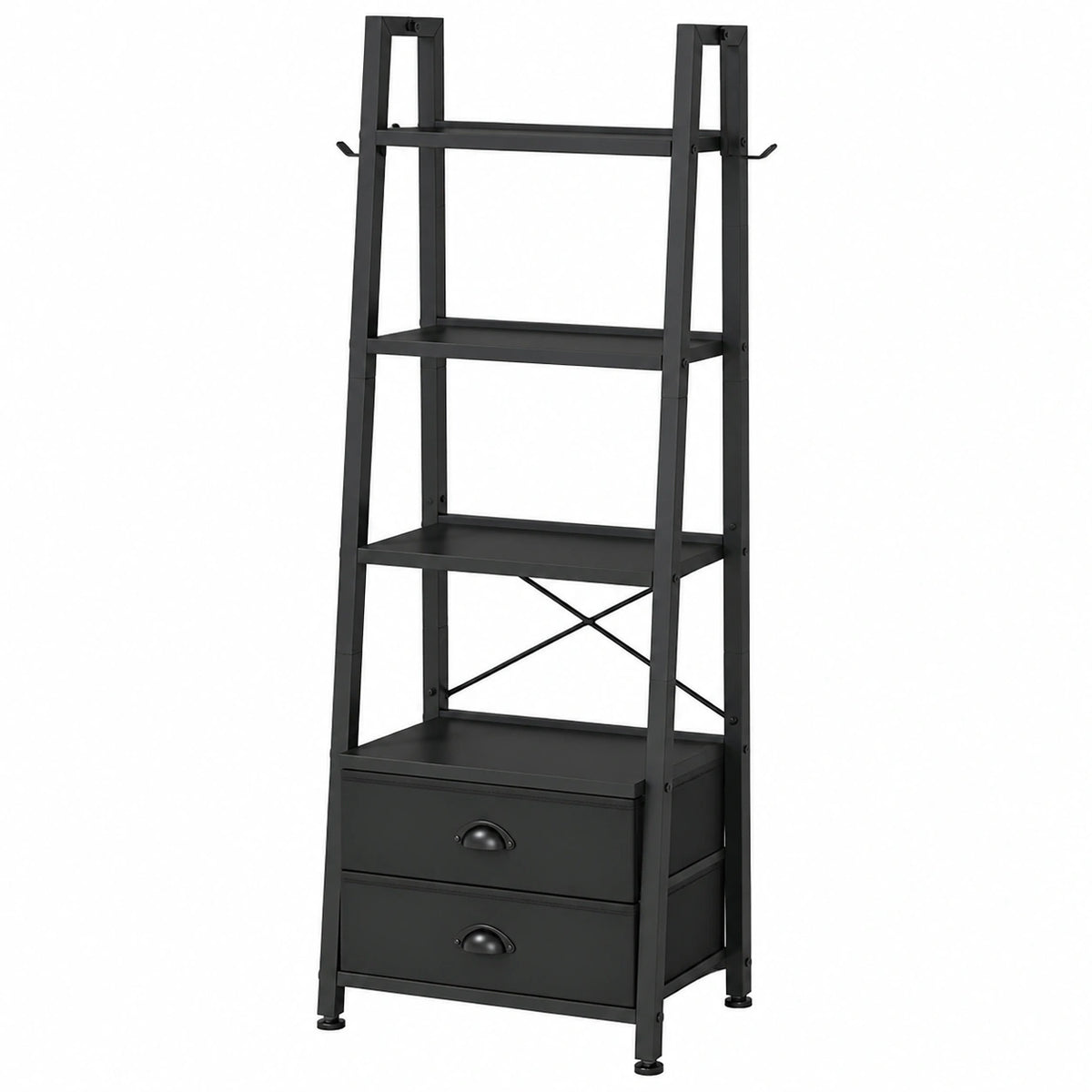 Bureau, avec rangement, avec tiroirs, en acier et tissu, coloris noir, pour l’espace de travail