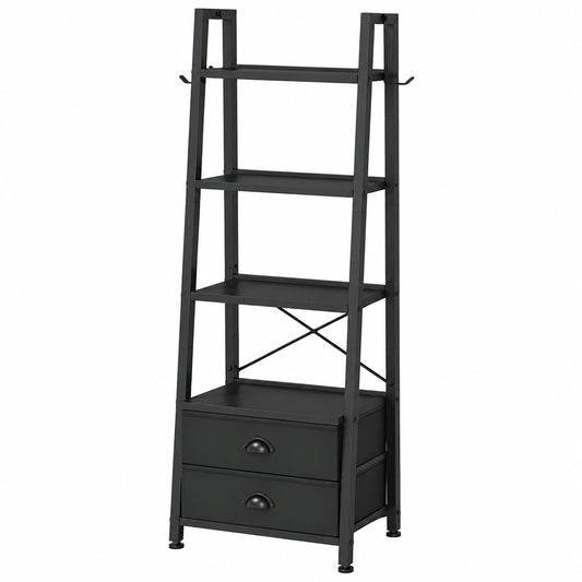 Bureau, avec rangement, avec tiroirs, en acier et tissu, coloris noir, pour l’espace de travail