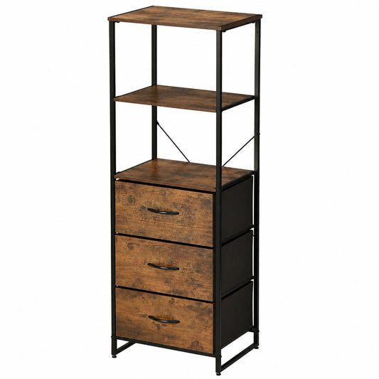 Colonne de rangement, pliable, avec rangement, avec tiroirs, en métal, coloris marron, 43 x 39 x 156 cm, pour les espaces de vie