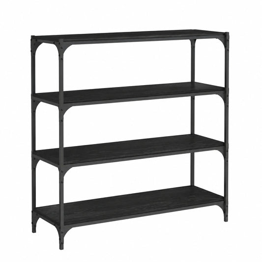 Bureau, en chêne, avec rangement, avec étagères, coloris noir, 100 x 33 x 100 cm, pour l’espace de travail