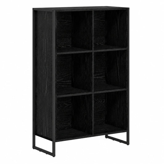 Bibliothèque, avec rangement, avec étagères, en chêne et acier, coloris noir, 99,5 x 30 x 108,5 cm, pour le salon ou le bureau